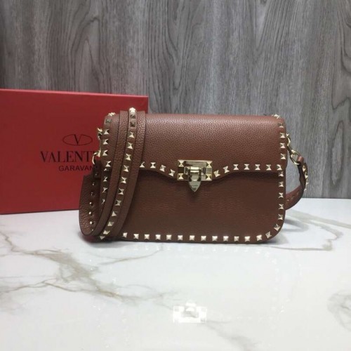 VALENTINO Kabelka Rockstud z jemné kůže 0936B hnědá