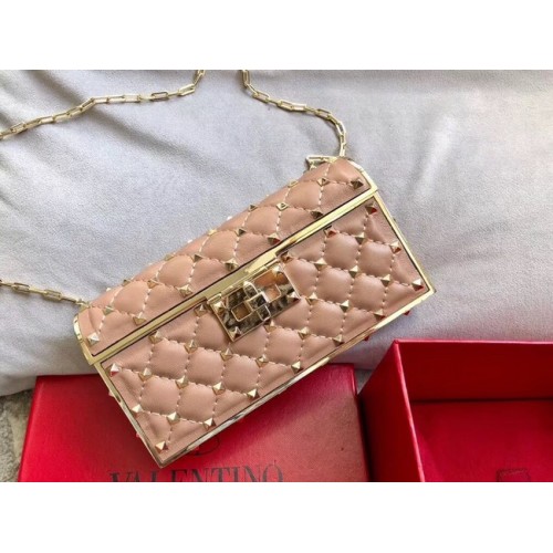 VALENTINO Rockstud prošívaná kožená crossbody kabelka 0702 meruňková