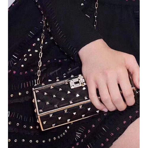 VALENTINO Rockstud prošívaná kožená crossbody kabelka A0702 černá