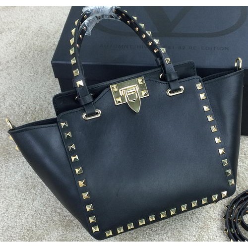 Valentino Garavani Rockstud Mini Tote Bag Original Leather VG1918 Black
