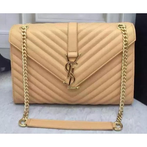 YSL Klasická monogramovaná kabelka s klopou z telecí kůže Y26588 meruňková