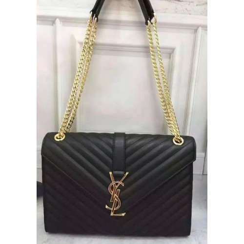 YSL Klasická monogramová kabelka s klopou z telecí kůže Y26588 černá