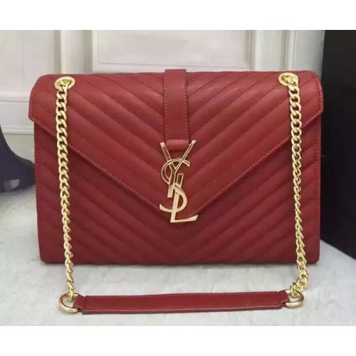 YSL Klasická monogramová kabelka s klopou z telecí kůže Y26588 vínová