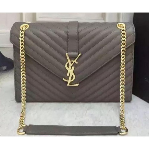 Klasická kabelka YSL Monogramme Flap Bag z telecí kůže Y26588 šedá