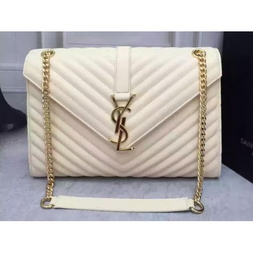 YSL Klasická monogramová kabelka s klopou z telecí kůže Y26588 bílá
