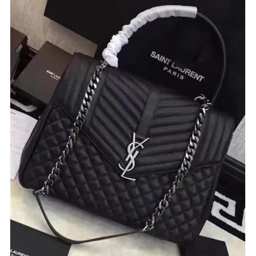 YSL Klasická monogramová kabelka s klopou z telecí kůže Y26802 černá