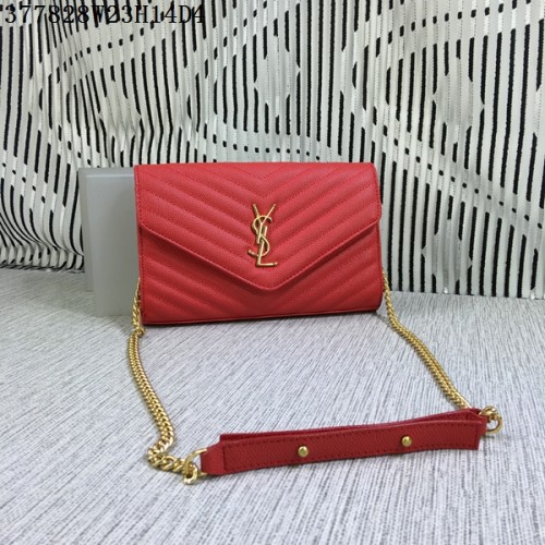 Klasická monogramová klopová kabelka YSL s vzorem Cannage Y377828L červená