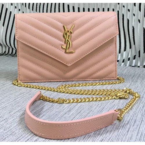 Klasická monogramová klopová kabelka YSL s vzorem Cannage Y377828S růžová