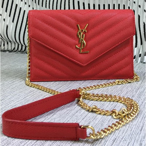 Klasická monogramová klopová kabelka YSL s vzorem Cannage Y377828S červená