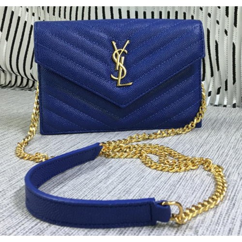 Klasická kabelka YSL Monogram s klopou, vzor Cannage Y377828S, královská modrá