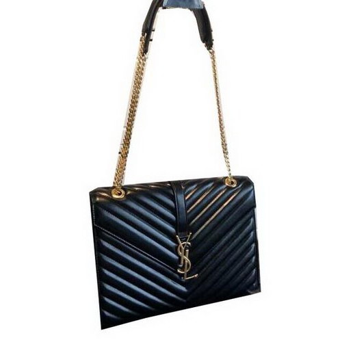 Klasická kabelka s monogramem YSL Flap Bag z hladké kůže 311224 černá