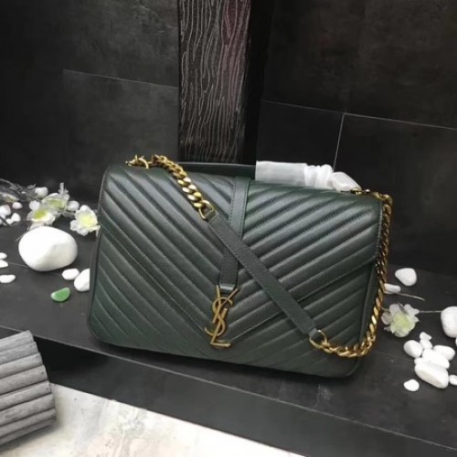 YSL Klasická monogramovaná zelená kožená kabelka s klopou Y392738 zlatá