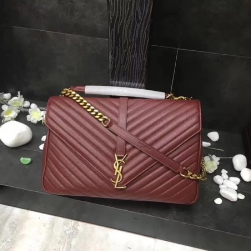YSL Klasická monogramová kožená kabelka s klopou, červená, Y392738, zlatá