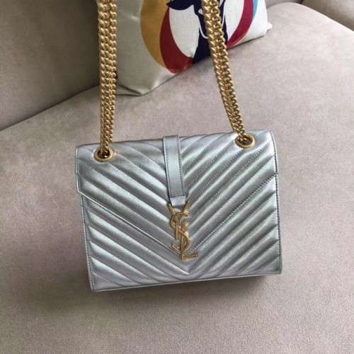 Kabelka YSL Flap z telecí kůže 428134 stříbrná
