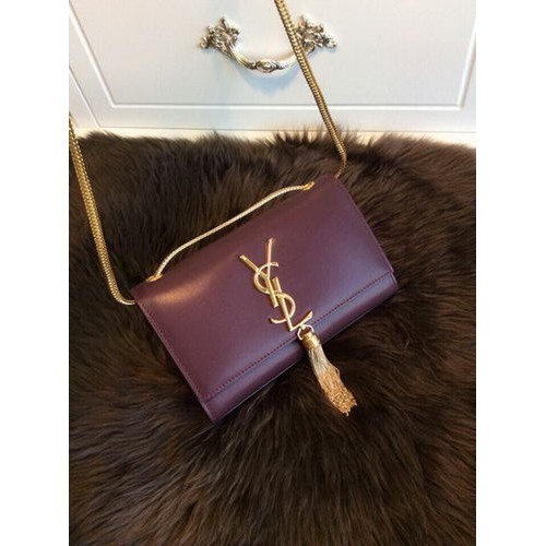 Kabelka přes rameno YSL Monogramme Crossbody z hladké kůže Y311218 vínová