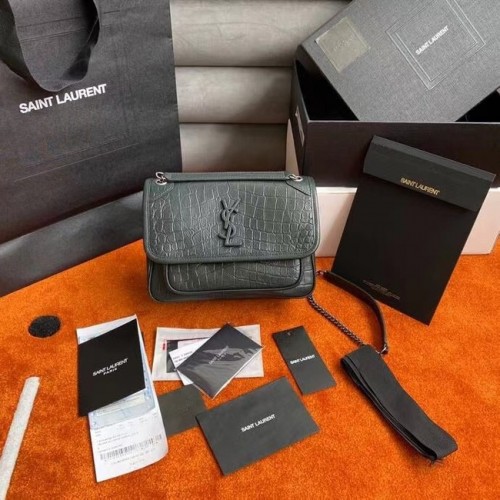 Dětské boty YSL NIKI Z KŮŽE S RELIŠEM OD KROKODÝLA 533037 TMAVĚ ZELENÁ