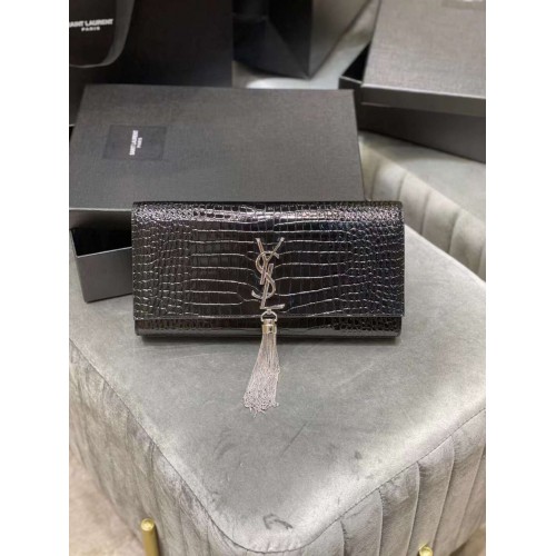 Kabelka YSL Saint Laurent střední velikosti Kate Y306079 černá se stříbrnými kování