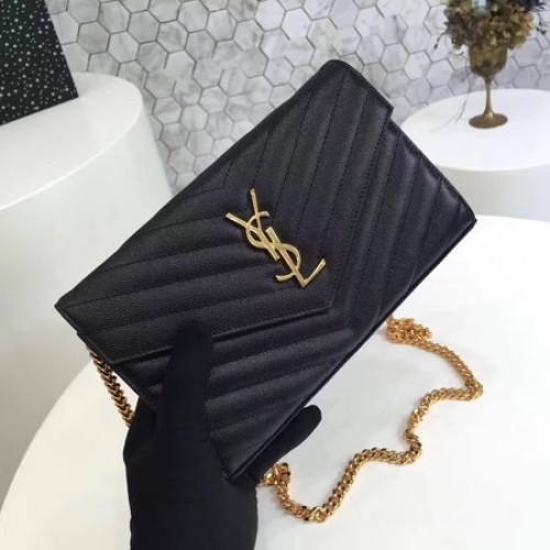 YSL WOC Klasická monogramovaná kabelka s klopou Cannage Pattern Y1003 Černá