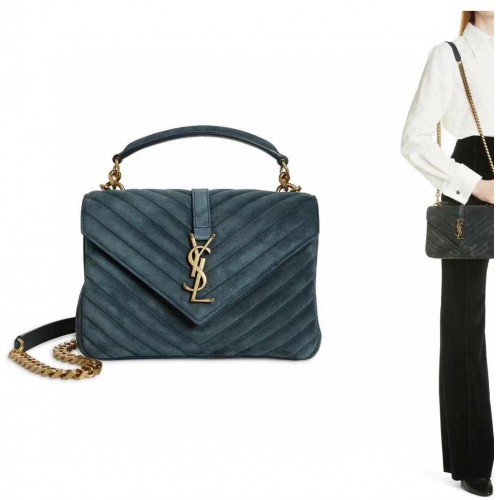 Yves Saint Laurent COLLEGE MEDIUM Z PROŠÍVANÉHO SEMIŠE 600279 modrá