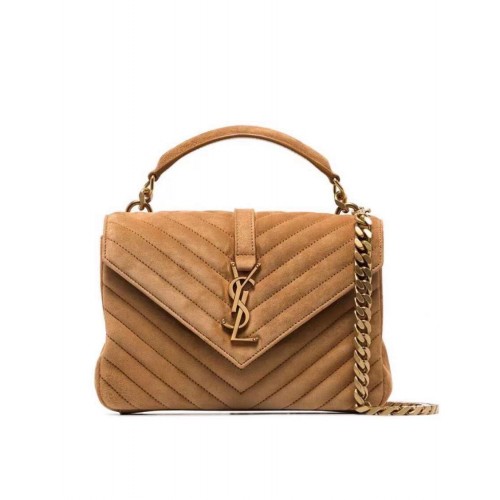 Yves Saint Laurent COLLEGE MEDIUM Z PROŠÍVANÉHO SEMIŠE 600279 hnědá