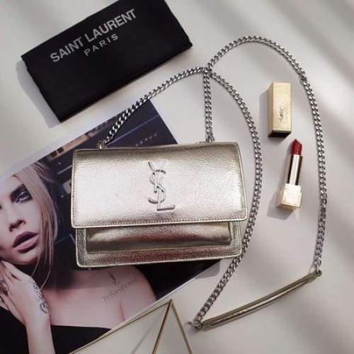 Kožená kabelka přes rameno Yves Saint Laurent 452157 zlatá