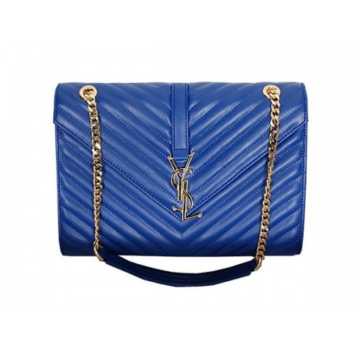 Yves Saint Lauren Klasická monogramová kabelka s klopou Y8245 modrá