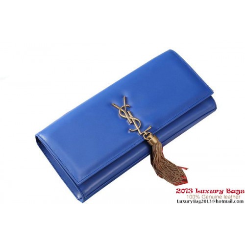Yves Saint Laurent Classic Monogramme Tassel Clutch Bag Y041 Modrá