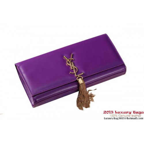 Yves Saint Laurent Classic Monogramme Tassel Clutch Bag Y041 Fialová