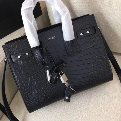 Klasická taška Yves Saint Laurent Sac De Jour Croco Leather Y398709 Černá
