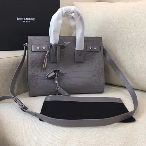 Klasická taška Yves Saint Laurent Sac De Jour Croco Leather Y398709 šedá