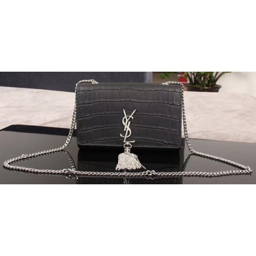 Kožená kabelka přes rameno Yves Saint Laurent Crocotila 1311224 Černá