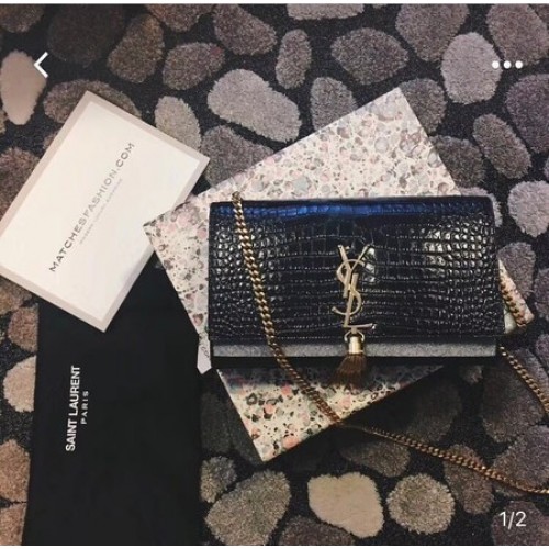 Kabelka přes rameno z krokodýlí kůže Yves Saint Laurent 1456 černá a zlatá