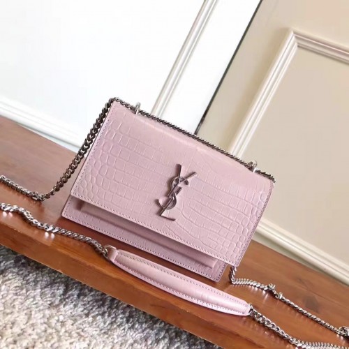 Yves Saint Lauren Crossbody Croco Original Leather Shoulder Bag Y8606 Růžová
