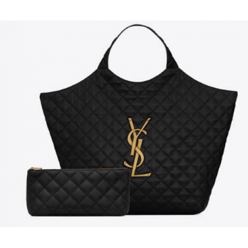 Yves Saint Laurent ICARE MAXI NÁKUPNÍ TAŠKA Z PROŠÍVANÉ JEHNĚČÍ KŮŽE 698651 Černá