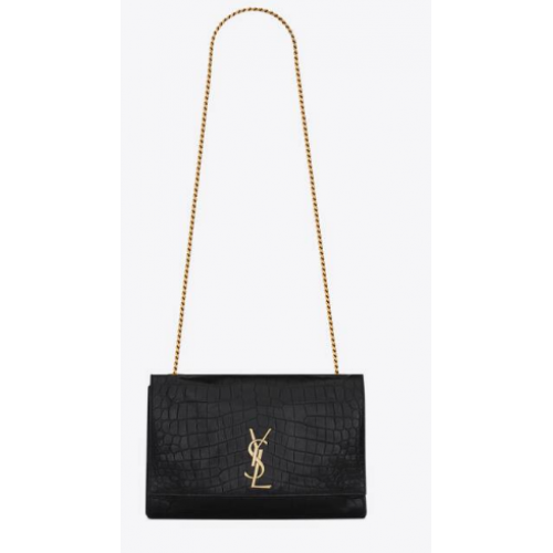 Yves Saint Laurent KATE MEDIUM OBOUSTRANNÁ KOLEKCE Z SEMIŠE A KŮŽE S RELIŠÍ KROKODÝLÍHO VZORU 55380424