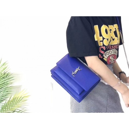 Kožená kabelka přes rameno Yves Saint Lauren Y8005 modrá