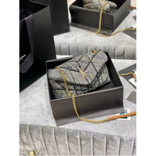 Yves Saint Laurent Loulou Puffer malá džínová taška 620333 modrá