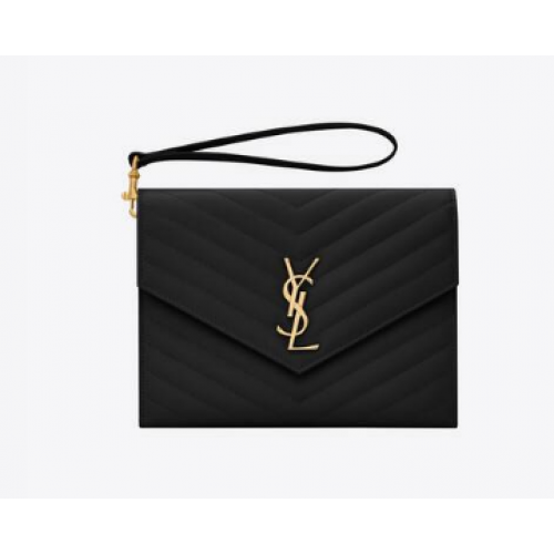 Yves Saint Laurent MONOGRAMOVÁ PSANÍČKA Z PROŠÍVANÉ KŮŽE S RELIÉFNÍM MATERIÁLEM GRAIN DE POUDRE 617662 černá