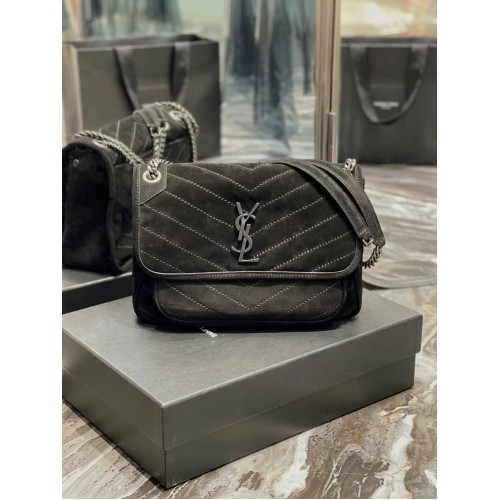 Yves Saint Laurent NIKI BABY PROŠÍVANÁ SEMIŠOVÁ KŮŽE 498894 černá