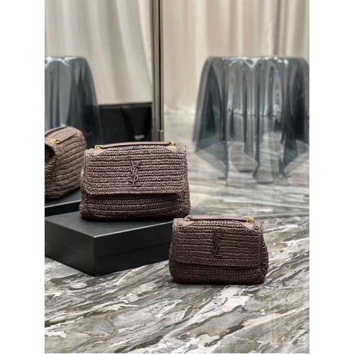 Tkaná kabelka Yves Saint Lauren Niki Y30261 tmavě hnědá