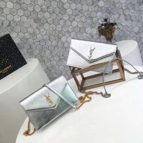 Yves Saint Laurent Originální telecí kožená kabelka přes rameno 2822 stříbrná