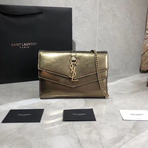 Originální kožená kabelka přes rameno Yves Saint Laurent Y554763 bronzově zlatá