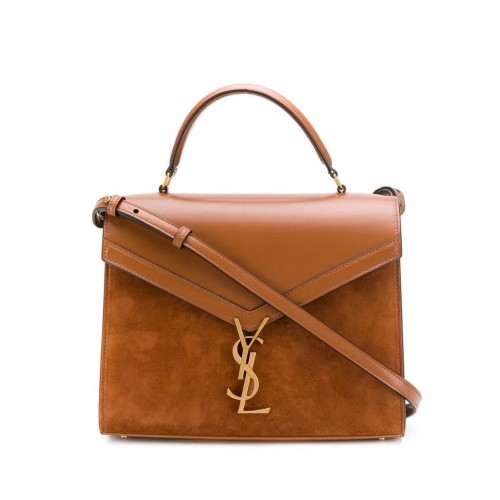 Středně velká kabelka Cassandra s horním uchem z hladké kůže a semiše Y578001 hnědá