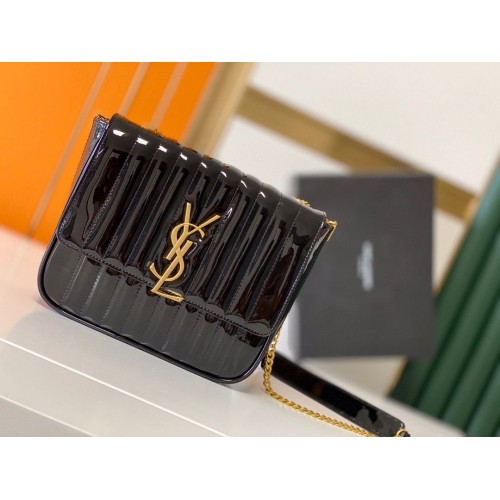 Velká kožená taška Yves Saint Lauren Vicky z lakované kůže 532595 černá