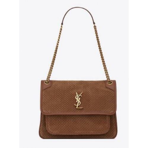 Yves Saint Laurent NIKI MEDIUM V ZMAČKANÉM VINTAGE SUEDE 2782 HNĚDÁ
