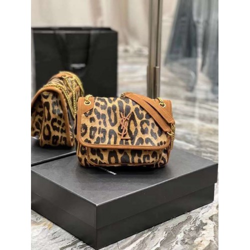 Yves Saint Laurent SMALL NIKI SMALL IN leopardí vlasy Y653151 HNĚDÁ