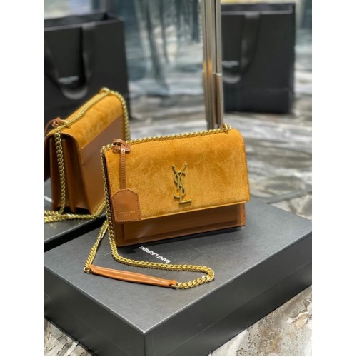 Yves Saint Laurent SUNSET MEDIUM Z HLADKÉ KŮŽE 442906 hnědá