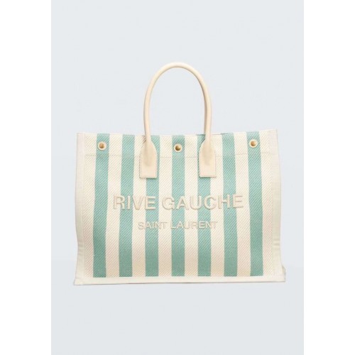 Nákupní taška Yves Saint Laurent TVÍD A JEHNĚČÍ KŮŽE Y677922 světle modrá