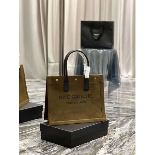 Nákupní taška Yves Saint Laurent Z TVÍDU A JEHNĚČÍ KŮŽE Y677943 Vojenská zelená