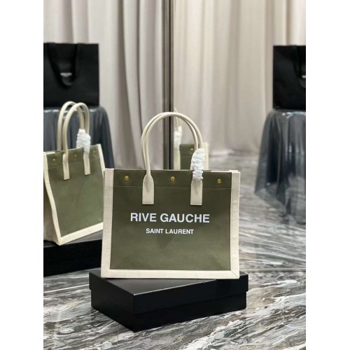 Nákupní taška Yves Saint Laurent z tvídu a jehněčí kůže Y677943 zelená a bílá